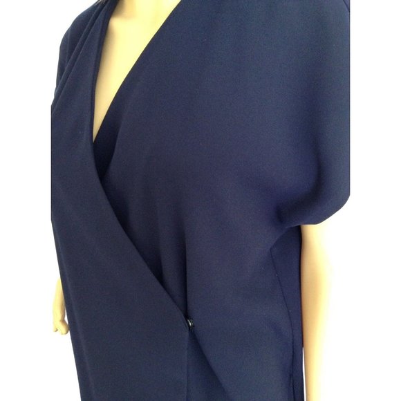 Finery Midi Wrap Dress US 6 Cap Sleeve Shift Asymmetrical Hem Navy New - Picture 8 of 10